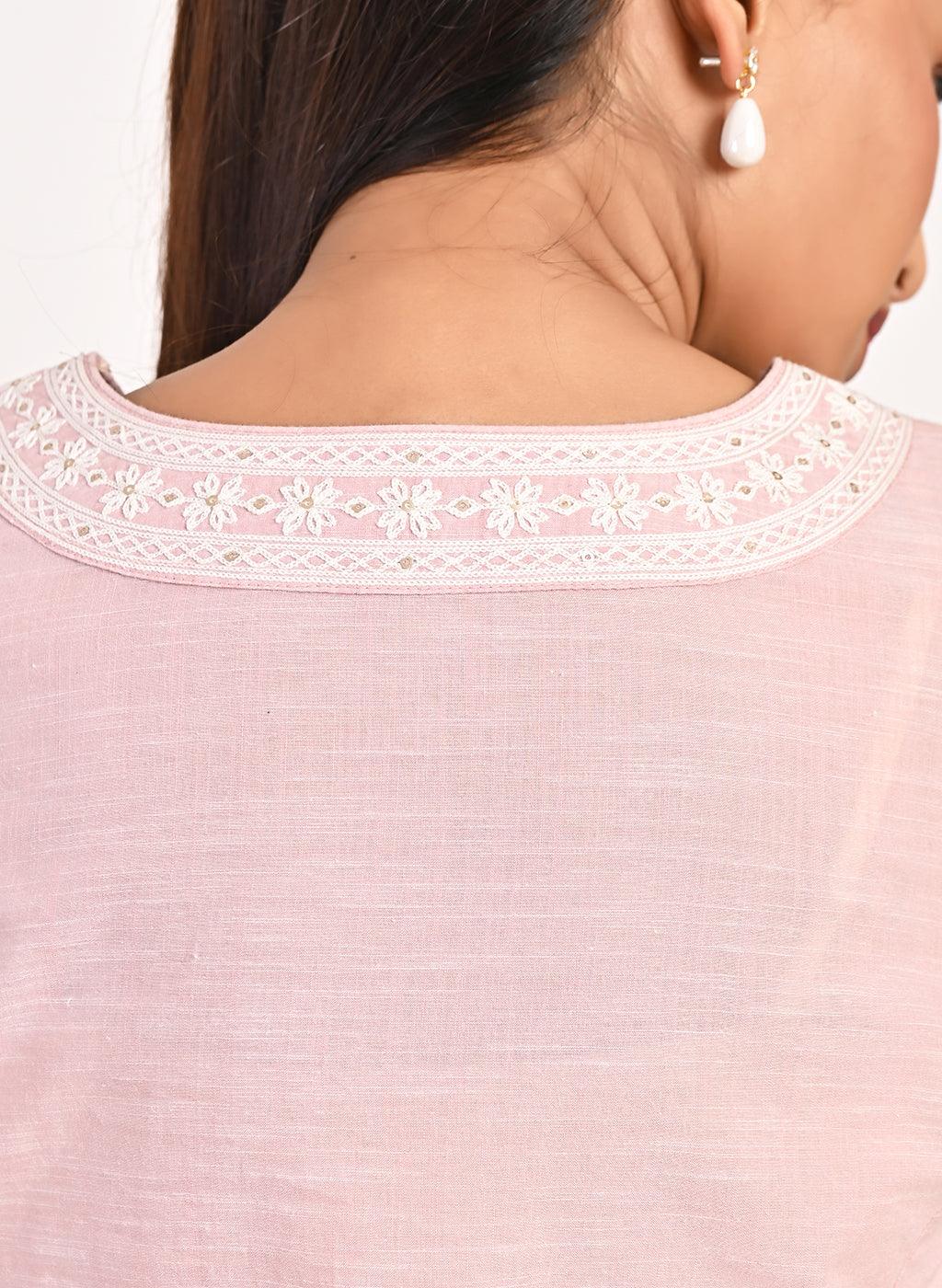 Pink Round Neck Embroidered Tunic - Lakshita