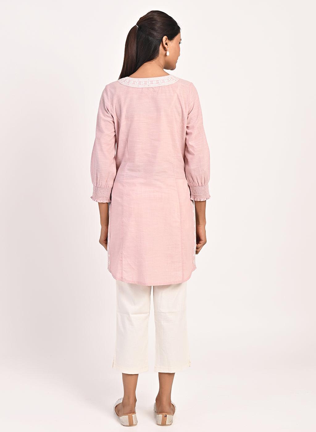 Pink Round Neck Embroidered Tunic - Lakshita