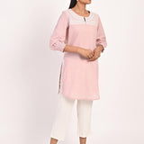 Pink Round Neck Embroidered Tunic - Lakshita