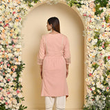 Peach Knee-length Kurta with Asymmetric Hem and 3/4th Sleeves - Lakshita