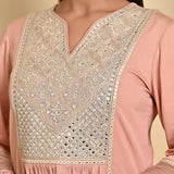 Peach Knee-length Kurta with Asymmetric Hem and 3/4th Sleeves - Lakshita