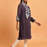 Purple Long Kurta with Embroidery and Flared Sleeves - Lakshita