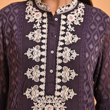 Purple Long Kurta with Embroidery and Flared Sleeves - Lakshita