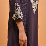 Purple Long Kurta with Embroidery and Flared Sleeves - Lakshita