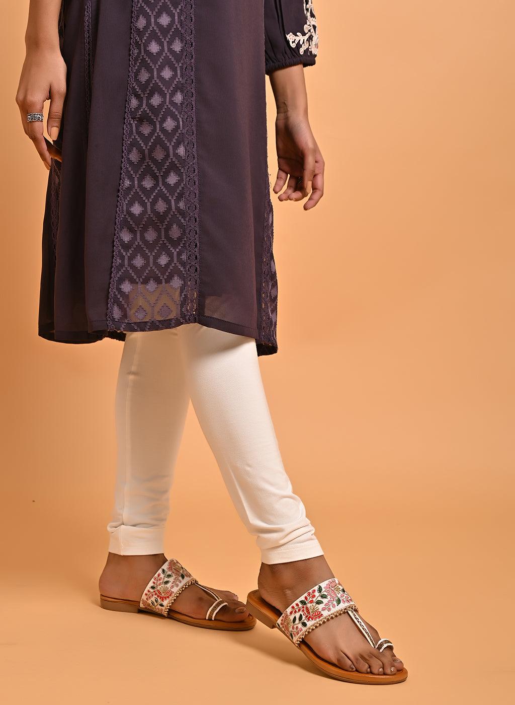 Purple Long Kurta with Embroidery and Flared Sleeves - Lakshita