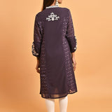 Purple Long Kurta with Embroidery and Flared Sleeves - Lakshita