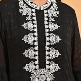 Black Long Kurta with Embroidery and Flared Sleeves - Lakshita