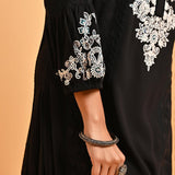 Black Long Kurta with Embroidery and Flared Sleeves - Lakshita