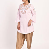 Pink Cotton Kurti with Floral Embroidery - Lakshita