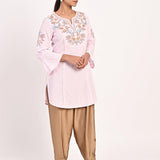 Pink Cotton Kurti with Floral Embroidery - Lakshita