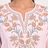 Pink Cotton Kurti with Floral Embroidery - Lakshita