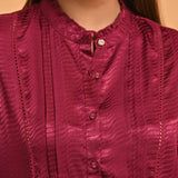 Fuchsia Satin Shirt with Balloon Sleeves and Open Front - Lakshita