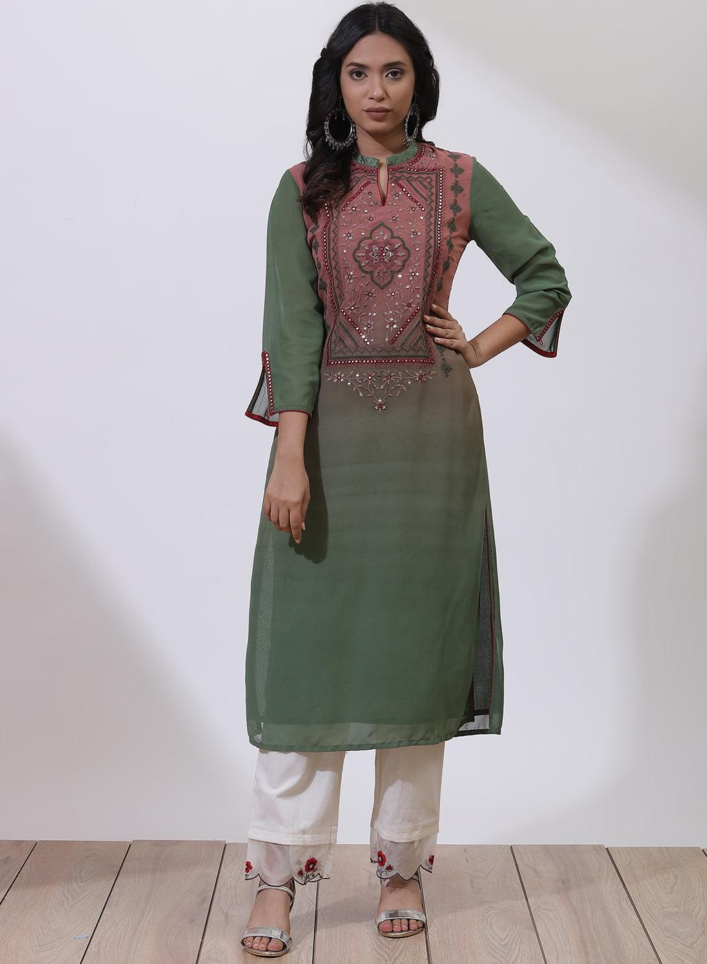 Brick Dust Dual Tone Collection Kurta With Embroidery  & Matching Pants
