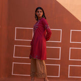 Pink Embroidered Kurta for Women with Puffed Sleeves - Lakshita