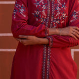 Pink Embroidered Kurta for Women with Puffed Sleeves - Lakshita