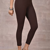 Brown Ankle Length Plain Legging