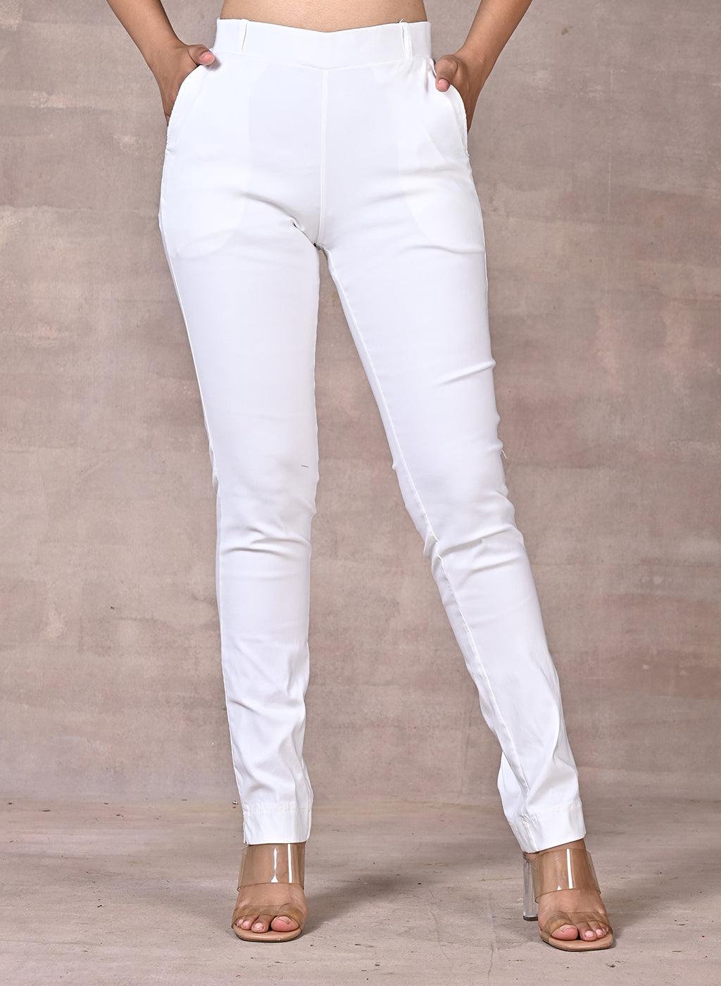 Skin-Fit Off White Jeggings - Lakshita