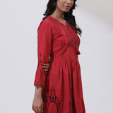 Red Phool Collection Tunic With Schiffli Embroidery