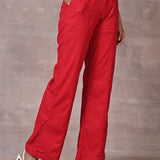 Red Long Plain Pant