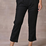 Black Regular Plain Linen Capri