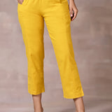 Yellow Plain Regular Capri