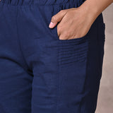 Navy Blue Plain Regular Capri