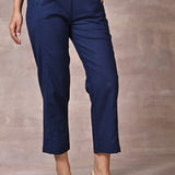 Navy Blue Plain Regular Capri