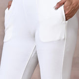 White Fitted Trouser Pants With Straight Hem - Lakshita