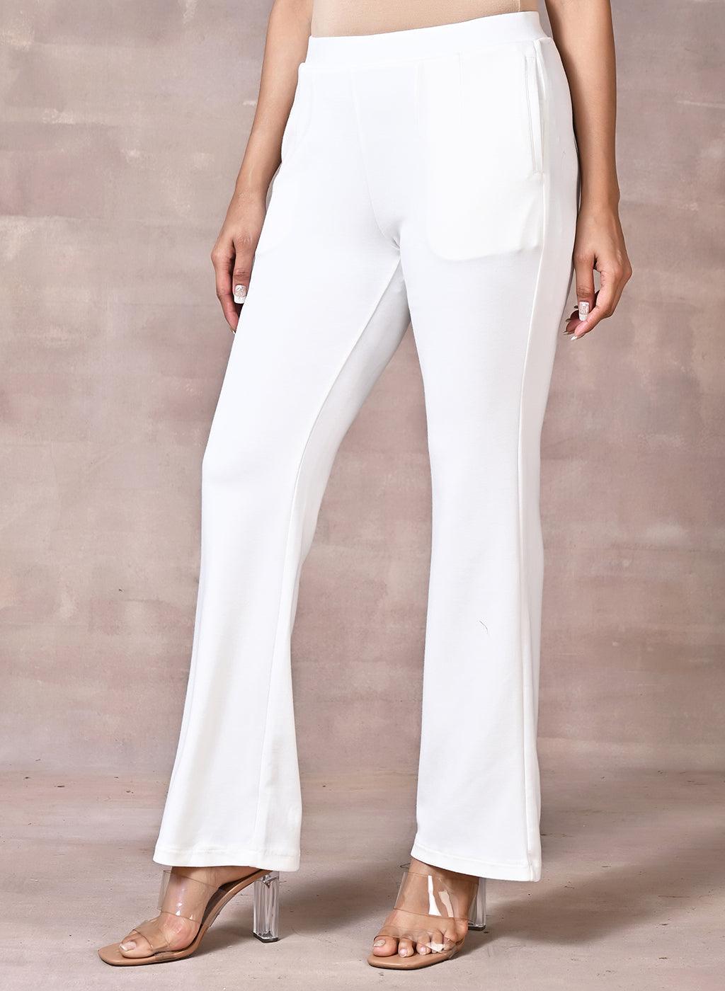 White Fitted Trouser Pants With Straight Hem - Lakshita