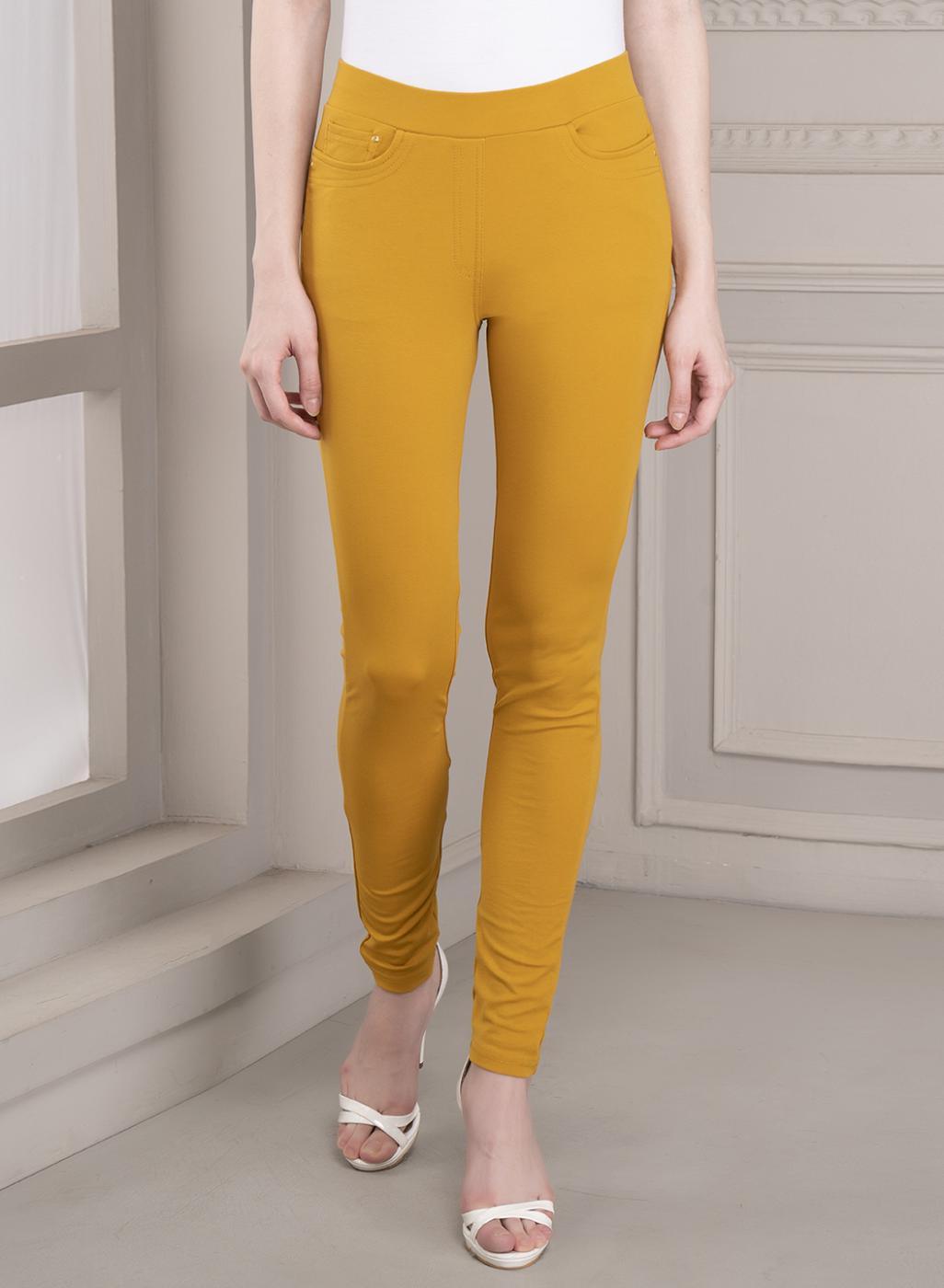 Skin-Fit Mustard Ankle-Length Jeggings - Lakshita