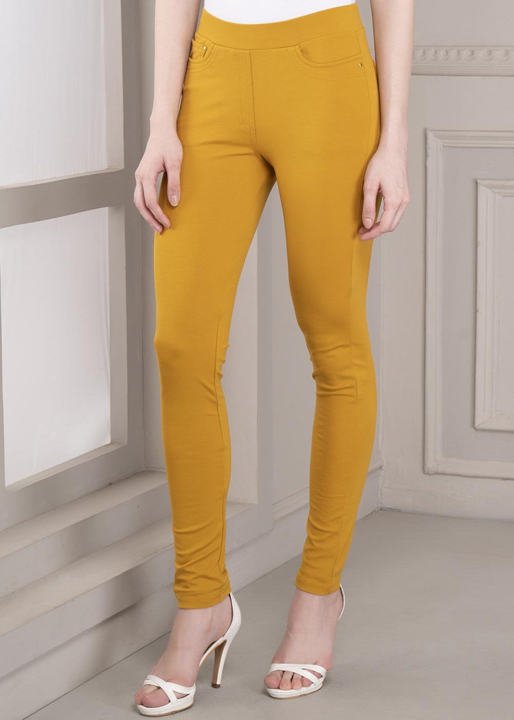 Skin-Fit Mustard Ankle-Length Jeggings - Lakshita