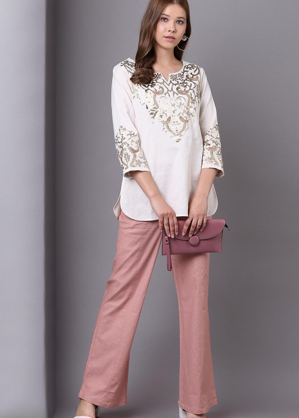 Peach Long Plan Pant - Lakshita