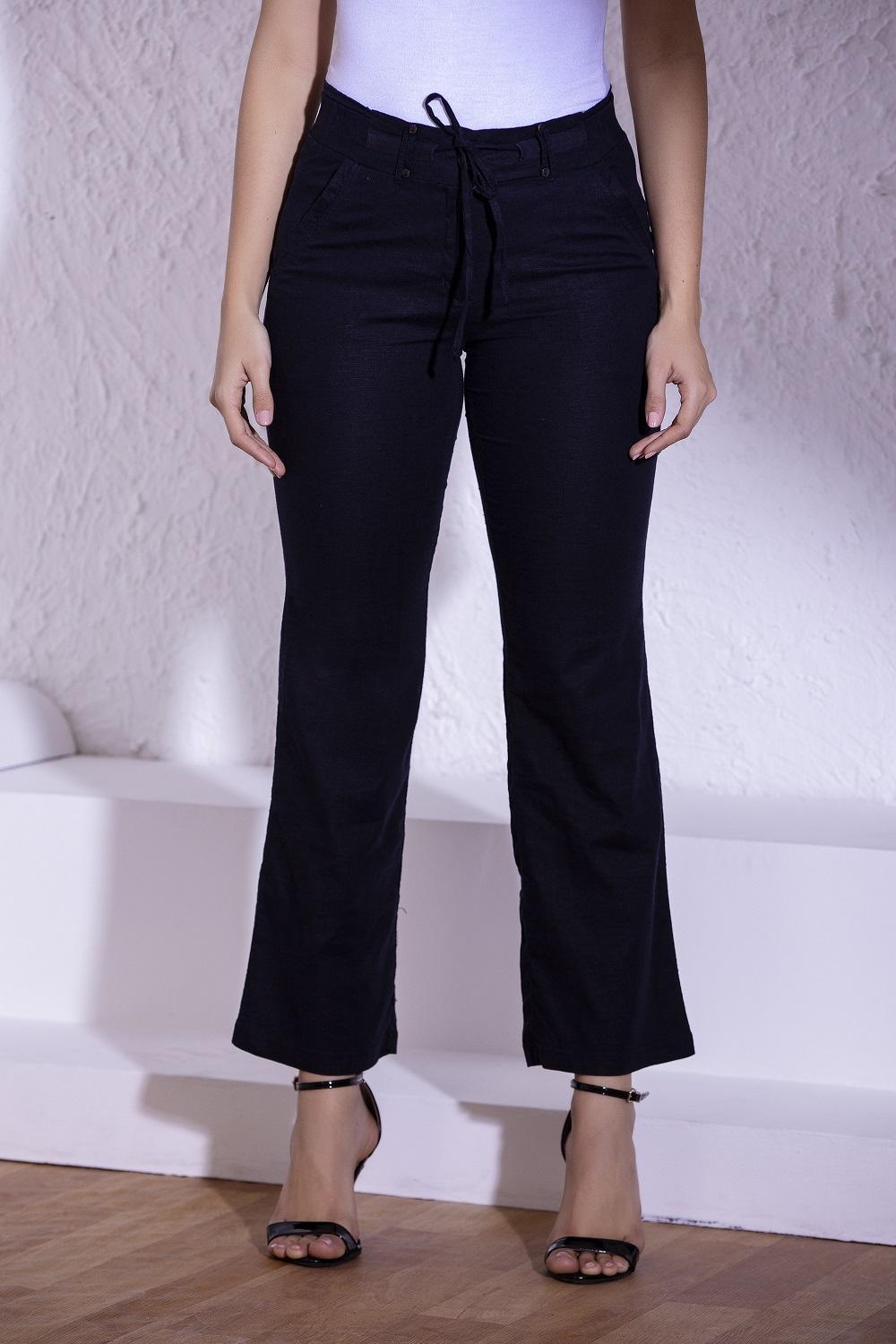 Midnight Blue Linen Pant - Lakshita